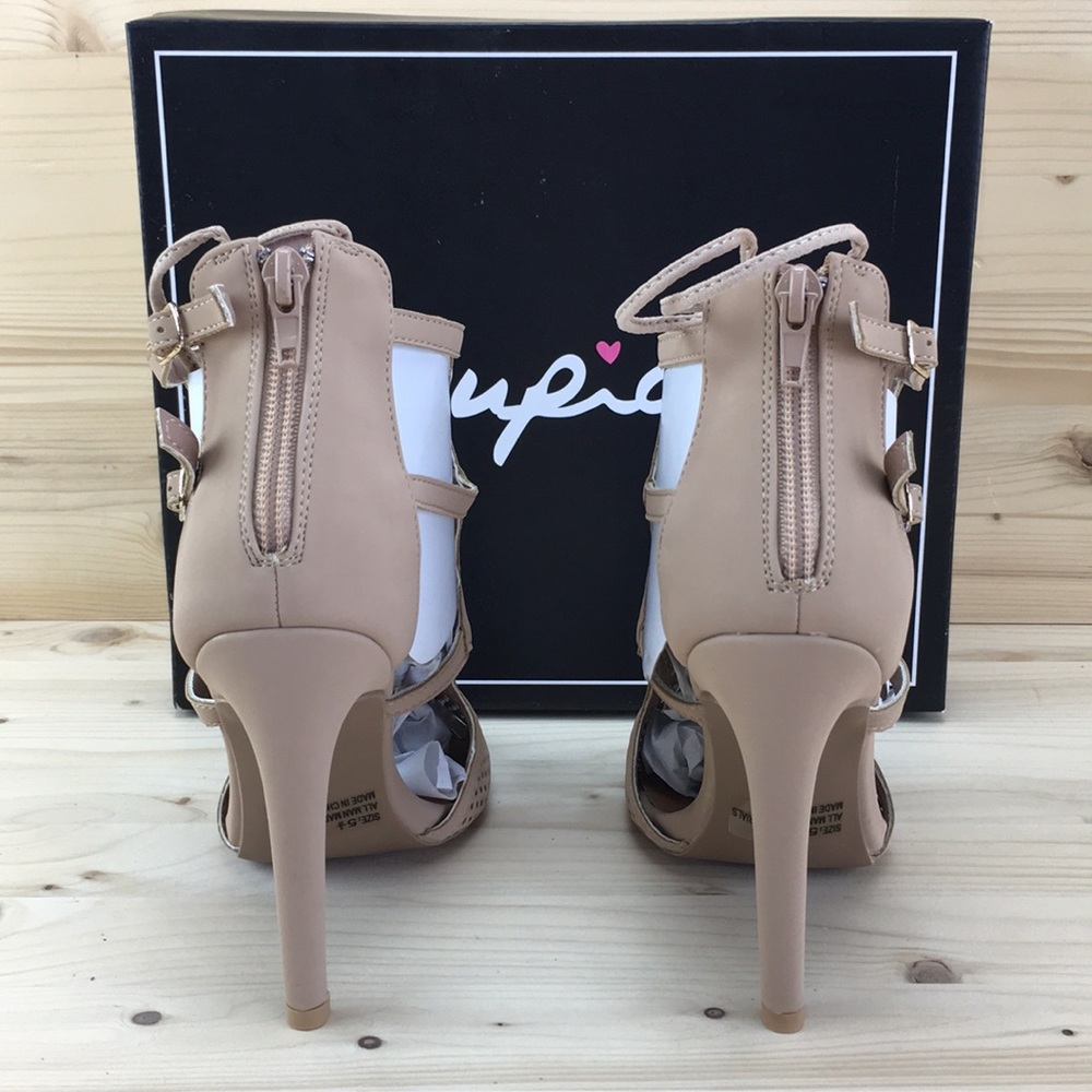 Qupid Interest-125 Taupe Perforated Gladiator Lace - Picture 6 of 8